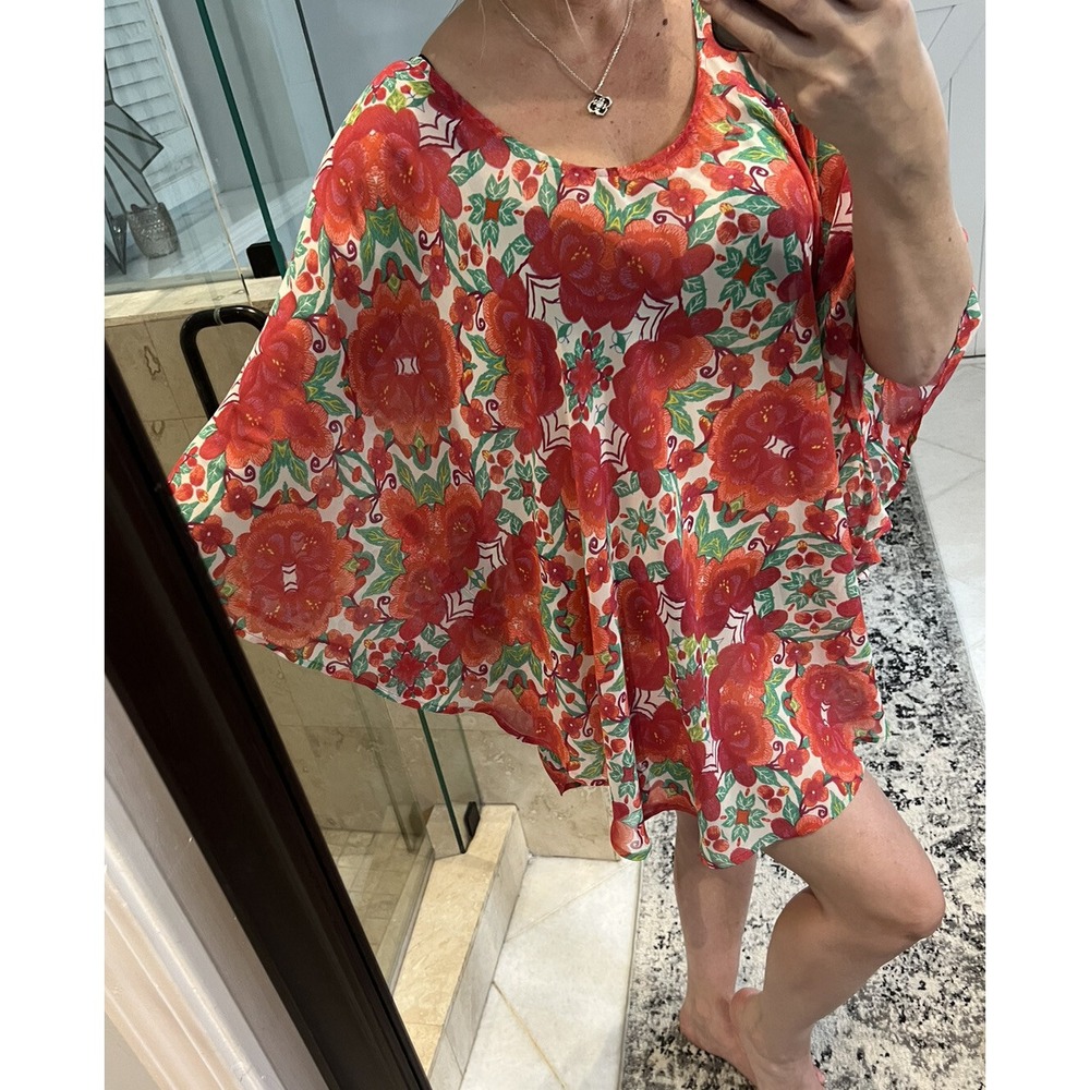 Show Me Your Mumu Moon Tunic Magic Carpet Ride Hibiscus Floral Red Green Large